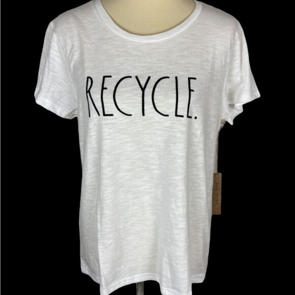 Rae Dunn Classic White Graphic Tee "RECYCLE" - Picture 2 of 5